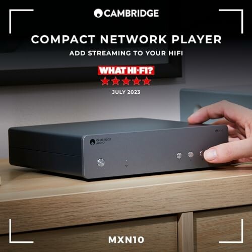 Cambridge compact network player MXN10 on a shelf